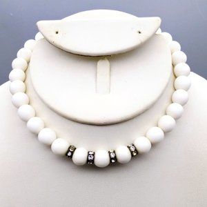 Vintage Milk Glass Beaded Choker, Elegant White Minimalist Necklace